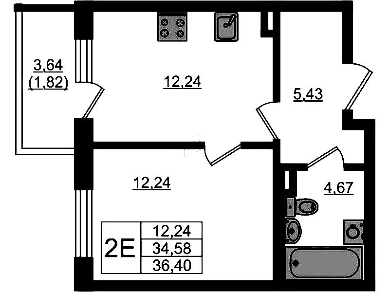 1-комнатная квартира 36.4 м², 1/4 эт., ЖК «Новая история»